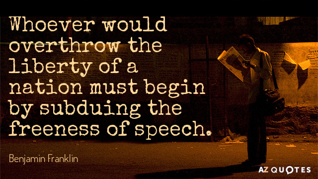 Benjamin Franklin cita: Quien quiera derrocar la libertad de una nación debe empezar por someter a la...