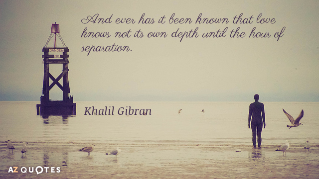 Khalil Gibran cita: Y siempre se ha sabido que el amor no conoce su propia profundidad...