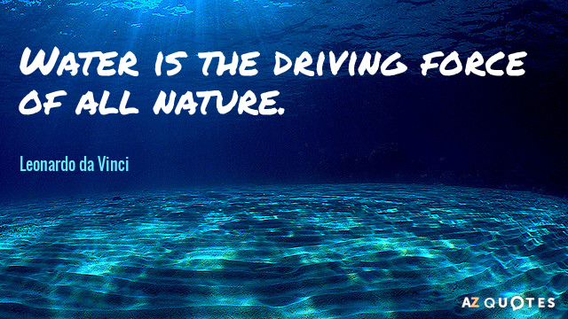 Leonardo da Vinci cita: El agua es la fuerza motriz de toda la naturaleza.