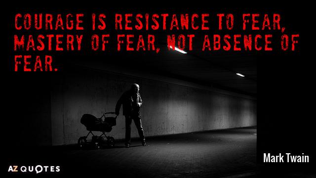 Mark Twain cita: El valor es resistencia al miedo, dominio del miedo, no ausencia de miedo.