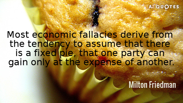 Milton Friedman cita: La mayoría de las falacias económicas derivan de la tendencia a suponer...