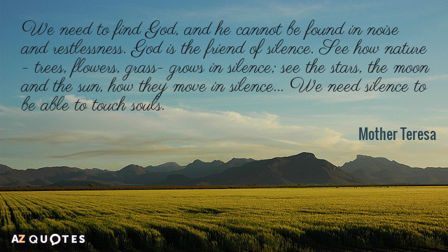 Mother Teresa cita: Necesitamos encontrar a Dios, y no se le puede encontrar en el ruido y...