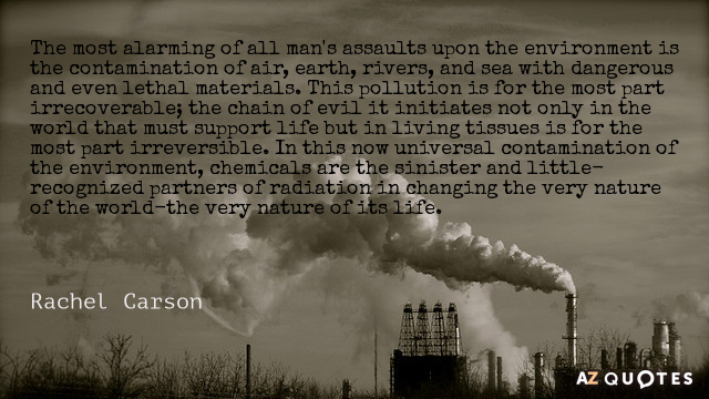 Cita de Rachel Carson: La más alarmante de todas las agresiones del hombre al medio ambiente es la contaminación...
