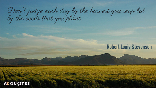 Cita de Robert Louis Stevenson: No juzgues cada día por la cosecha que recoges, sino por la...