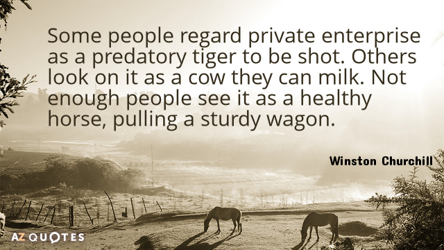 Winston Churchill cita: Algunos consideran a la empresa privada como un tigre depredador al que hay que disparar. Otros...