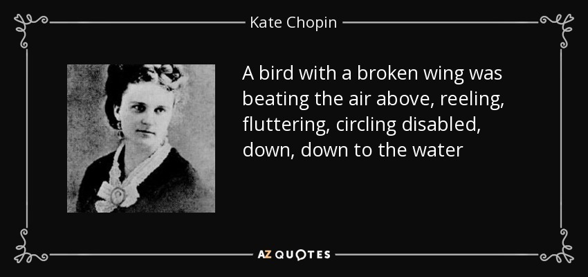 A bird with a broken wing was beating the air above, reeling, fluttering, circling disabled, down, down to the water - Kate Chopin