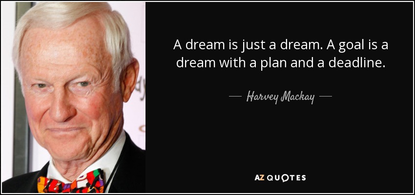 A dream is just a dream. A goal is a dream with a plan and a deadline. - Harvey Mackay