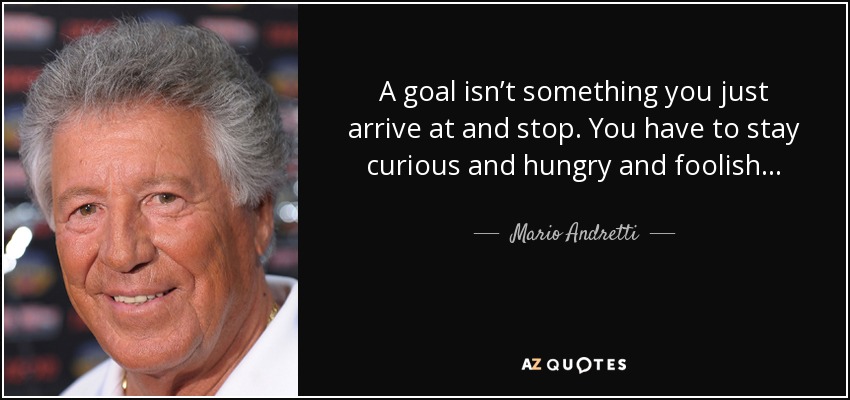 Una meta no es algo a lo que llegas y te detienes. Tienes que permanecer curioso y hambriento y tonto... - Mario Andretti