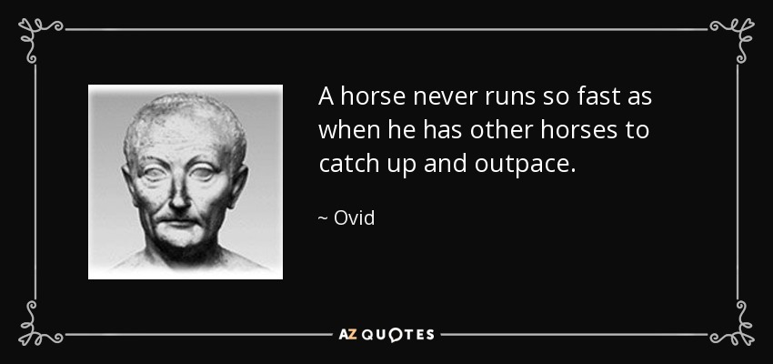 Un caballo nunca corre tan rápido como cuando tiene otros caballos a los que alcanzar y adelantar. - Ovid