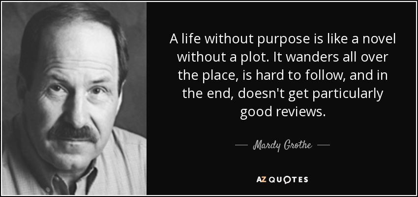 A life without purpose is like a novel without a plot. It wanders all over the place, is hard to follow, and in the end, doesn't get particularly good reviews. - Mardy Grothe