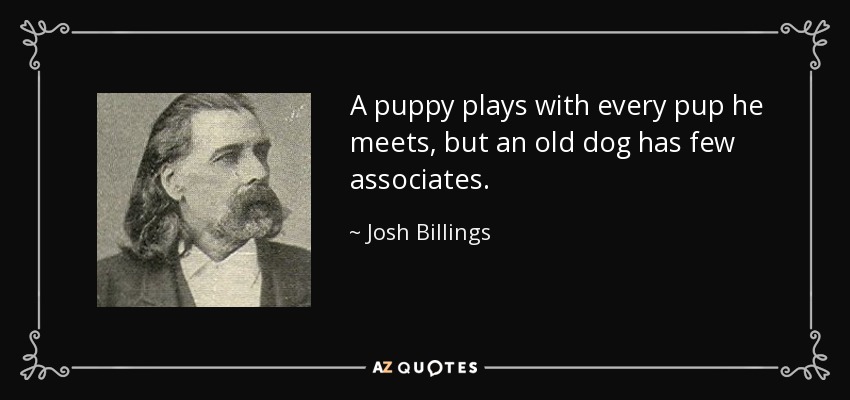A puppy plays with every pup he meets, but an old dog has few associates. - Josh Billings