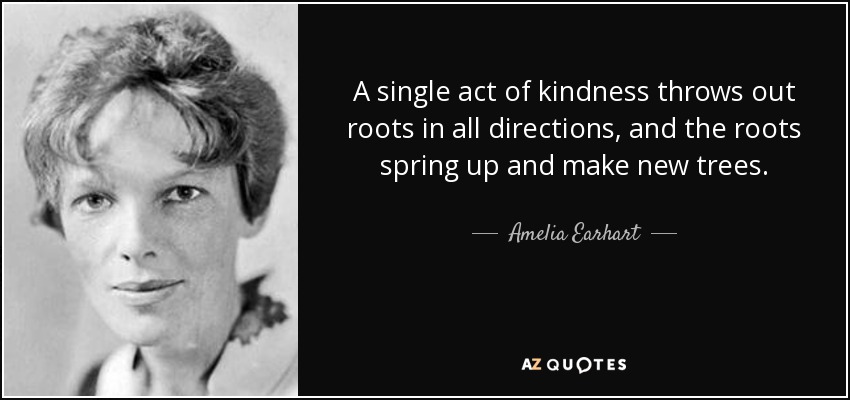 A single act of kindness throws out roots in all directions, and the roots spring up and make new trees. - Amelia Earhart