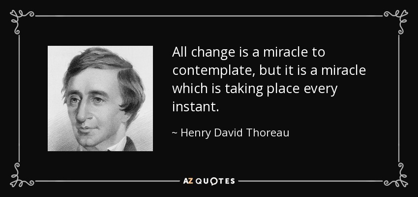 All change is a miracle to contemplate, but it is a miracle which is taking place every instant. - Henry David Thoreau