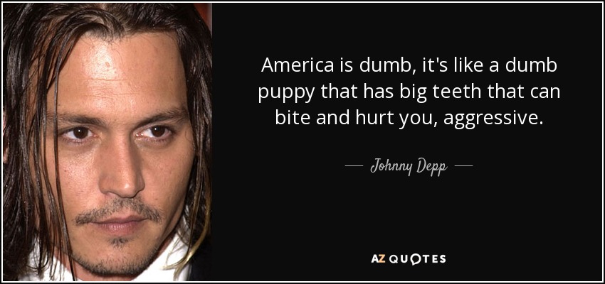 America is dumb, it's like a dumb puppy that has big teeth that can bite and hurt you, aggressive. - Johnny Depp