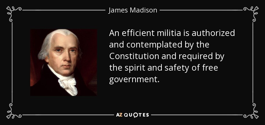 An efficient militia is authorized and contemplated by the Constitution and required by the spirit and safety of free government. - James Madison