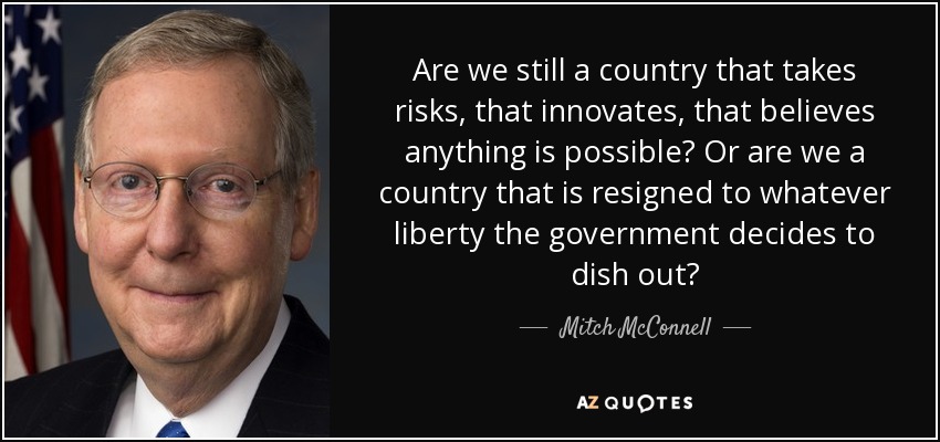 Are we still a country that takes risks, that innovates, that believes anything is possible? Or are we a country that is resigned to whatever liberty the government decides to dish out? - Mitch McConnell