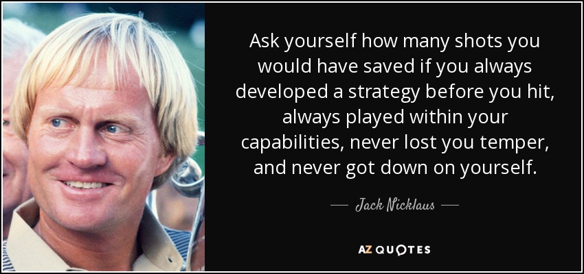 Ask yourself how many shots you would have saved if you always developed a strategy before you hit, always played within your capabilities, never lost you temper, and never got down on yourself. - Jack Nicklaus