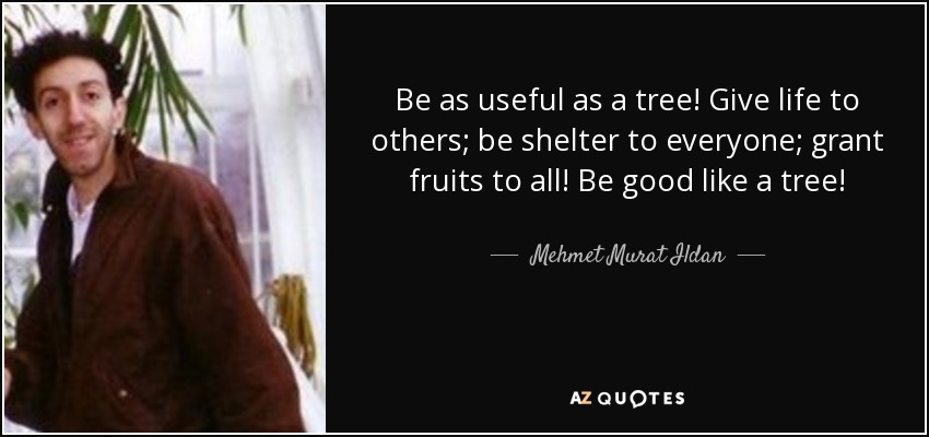 Be as useful as a tree! Give life to others; be shelter to everyone; grant fruits to all! Be good like a tree! - Mehmet Murat Ildan