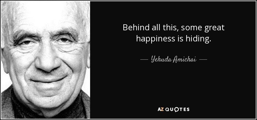 Behind all this, some great happiness is hiding. - Yehuda Amichai