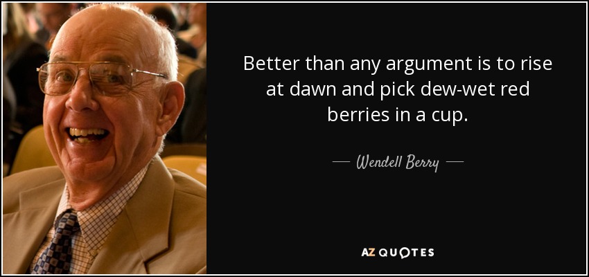 Better than any argument is to rise at dawn and pick dew-wet red berries in a cup. - Wendell Berry