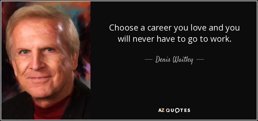 Choose a career you love and you will never have to go to work. - Denis Waitley