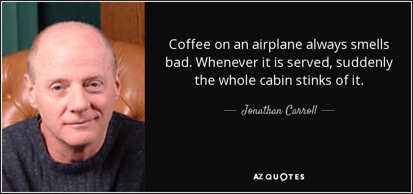 Coffee on an airplane always smells bad. Whenever it is served, suddenly the whole cabin stinks of it. - Jonathan Carroll