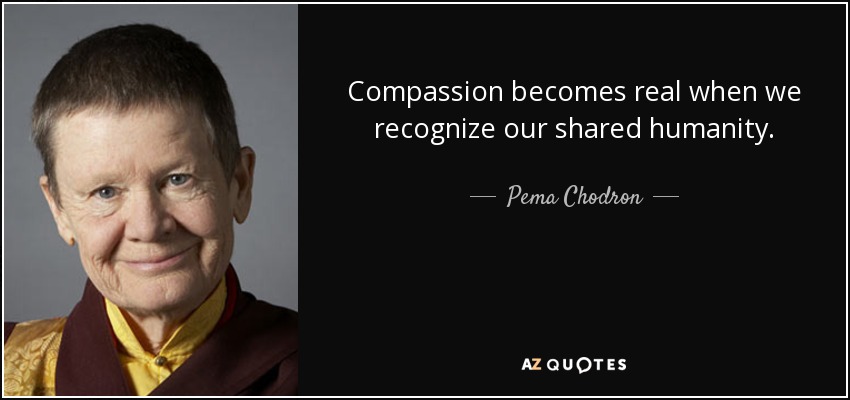 Compassion becomes real when we recognize our shared humanity. - Pema Chodron