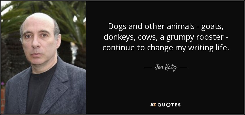 Dogs and other animals - goats, donkeys, cows, a grumpy rooster - continue to change my writing life. - Jon Katz