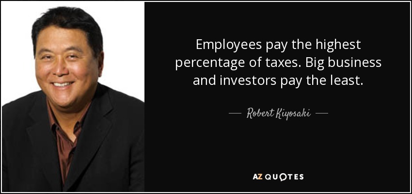Employees pay the highest percentage of taxes. Big business and investors pay the least. - Robert Kiyosaki