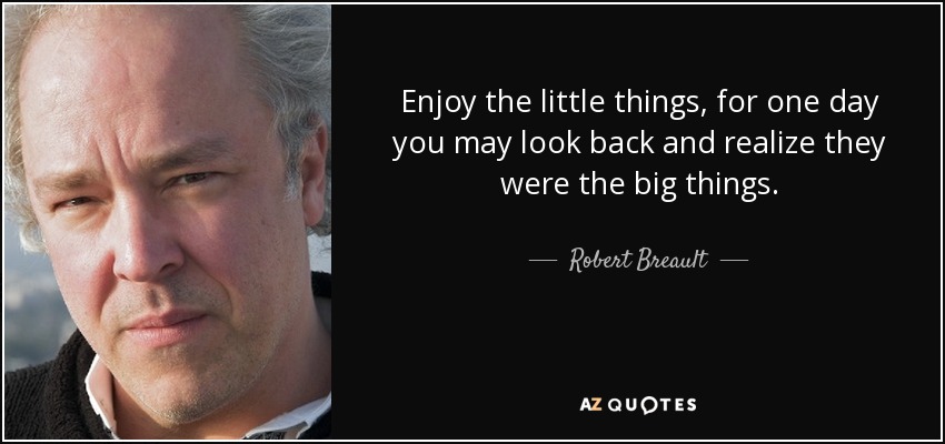 Disfruta de las pequeñas cosas, porque puede que un día mires atrás y te des cuenta de que eran las grandes. - Robert Breault