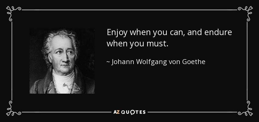 Enjoy when you can, and endure when you must. - Johann Wolfgang von Goethe