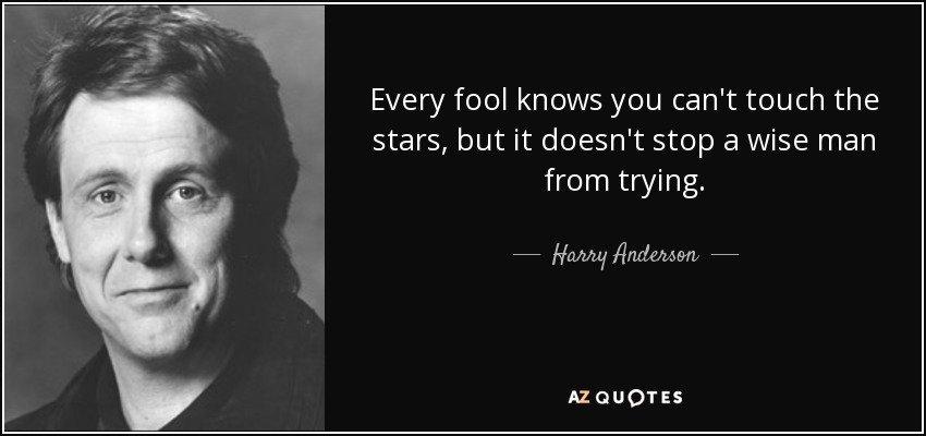 Every fool knows you can't touch the stars, but it doesn't stop a wise man from trying. - Harry Anderson