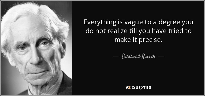 Everything is vague to a degree you do not realize till you have tried to make it precise. - Bertrand Russell