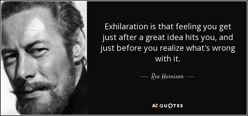 Exhilaration is that feeling you get just after a great idea hits you, and just before you realize what's wrong with it. - Rex Harrison