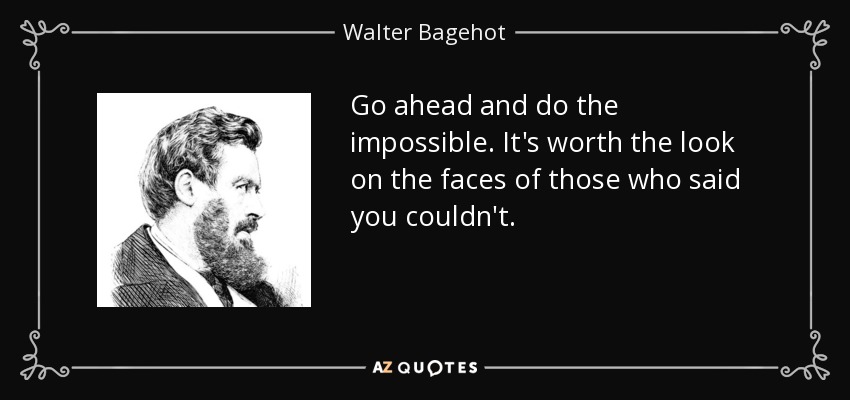 Go ahead and do the impossible. It's worth the look on the faces of those who said you couldn't. - Walter Bagehot