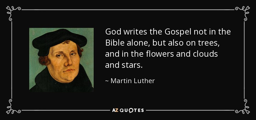 Dios no sólo escribe el Evangelio en la Biblia, sino también en los árboles, las flores, las nubes y las estrellas. - Martin Luther