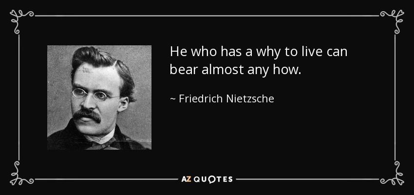 Quien tiene un porqué para vivir puede soportar casi cualquier cómo. - Friedrich Nietzsche