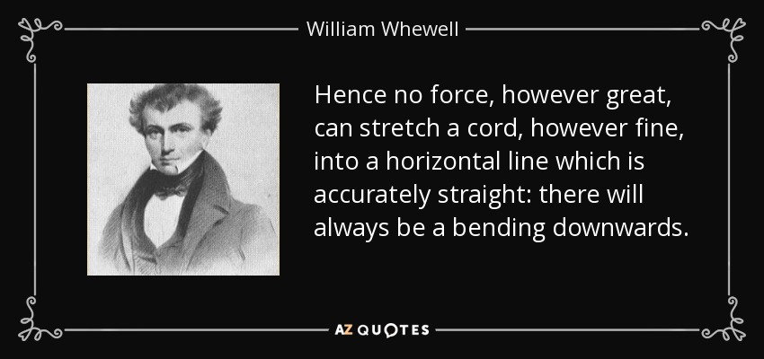 Hence no force, however great, can stretch a cord, however fine, into a horizontal line which is accurately straight: there will always be a bending downwards. - William Whewell
