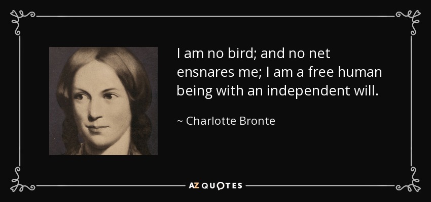 I am no bird; and no net ensnares me; I am a free human being with an independent will. - Charlotte Bronte