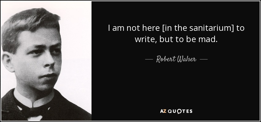 I am not here [in the sanitarium] to write, but to be mad. - Robert Walser