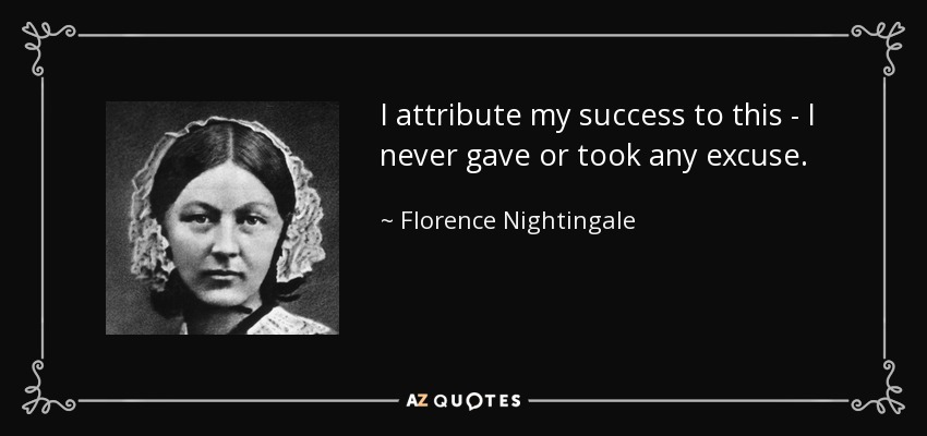 Atribuyo mi éxito a esto: nunca di ni acepté ninguna excusa. - Florence Nightingale