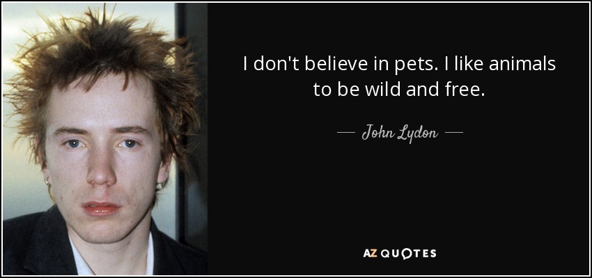 No creo en las mascotas. Me gusta que los animales sean salvajes y libres. - John Lydon