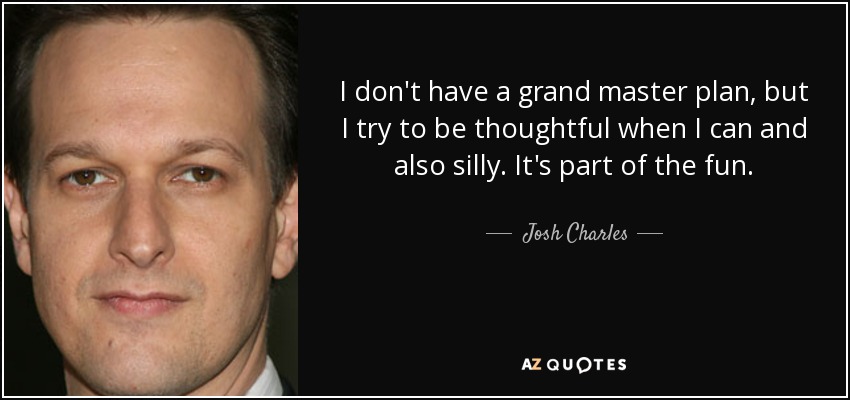 I don't have a grand master plan, but I try to be thoughtful when I can and also silly. It's part of the fun. - Josh Charles