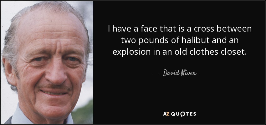 I have a face that is a cross between two pounds of halibut and an explosion in an old clothes closet. - David Niven