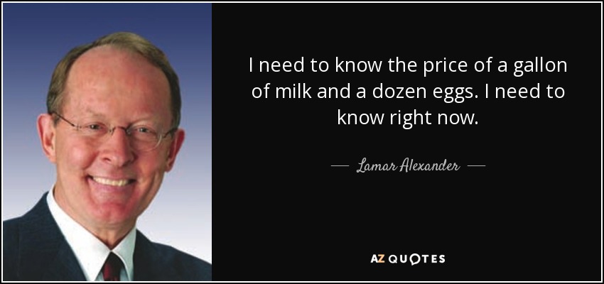 I need to know the price of a gallon of milk and a dozen eggs. I need to know right now. - Lamar Alexander