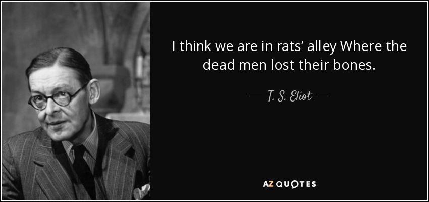I think we are in rats’ alley Where the dead men lost their bones. - T. S. Eliot