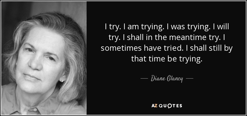 I try. I am trying. I was trying. I will try. I shall in the meantime try. I sometimes have tried. I shall still by that time be trying. - Diane Glancy
