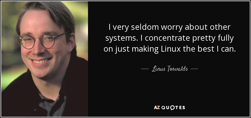 I very seldom worry about other systems. I concentrate pretty fully on just making Linux the best I can. - Linus Torvalds