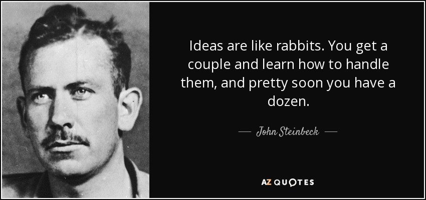 Ideas are like rabbits. You get a couple and learn how to handle them, and pretty soon you have a dozen. - John Steinbeck