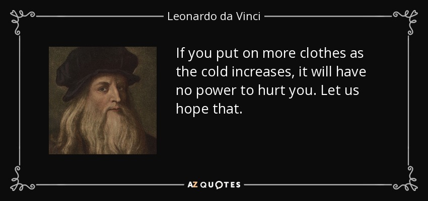 If you put on more clothes as the cold increases, it will have no power to hurt you. Let us hope that. - Leonardo da Vinci